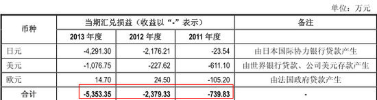 公司計入財務費用的匯兌損失的具體情況