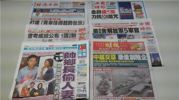 台灣主要報紙頭條要聞