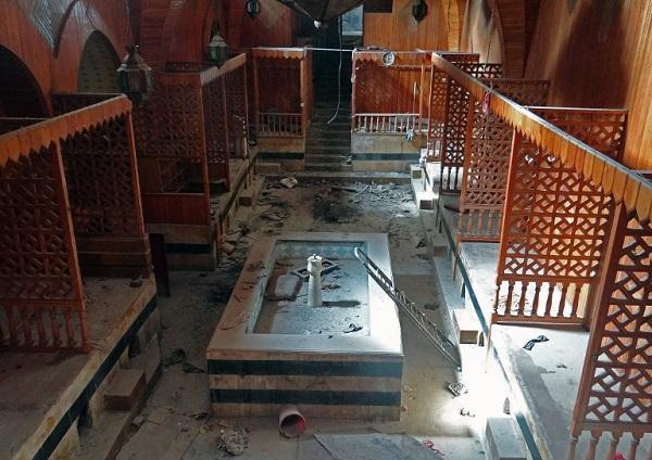 13世紀遺留至今的銅匠浴室(Hammam el-Nahasin)已被破壞，位於阿勒坡舊市集內 (圖:AFP)