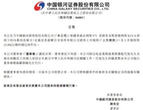 銀河證券公告