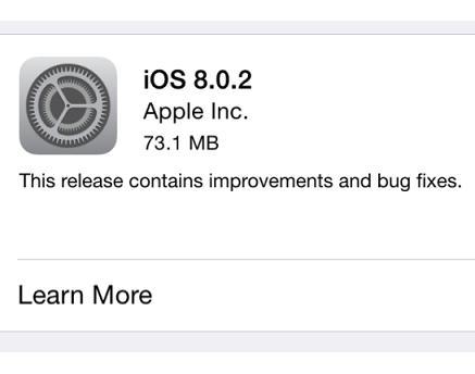 蘋果一日即推出iOS 8.0.2更新，解決前一版本嚴重問題。（圖：9to5mac）