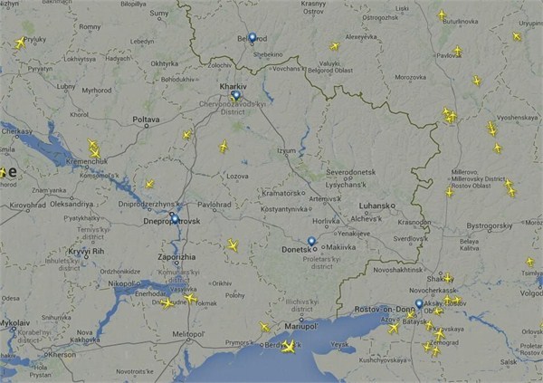 圖3.烏克蘭東部上空的民航客機飛行實時圖