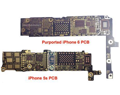 疑似iPhone 6的主機板間諜照與iPhone 5s對比。（圖：Nowhereelse.fr.）