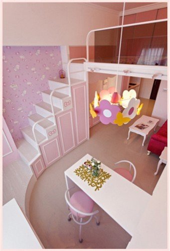 24平超粉嫩kt一居室客餐廳臥室擠一起