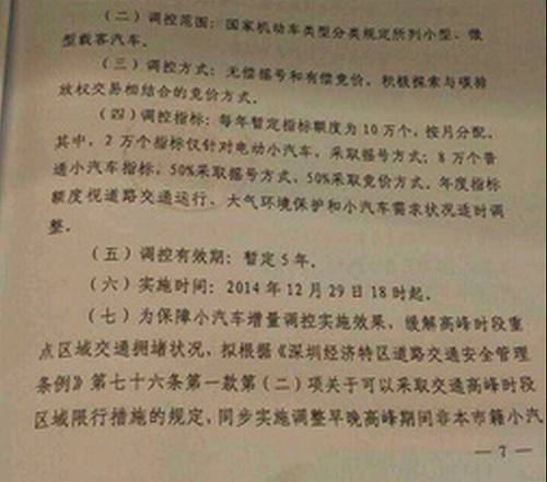 網上傳出深圳限購檔案