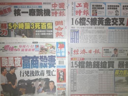 台灣主要報紙今日頭條