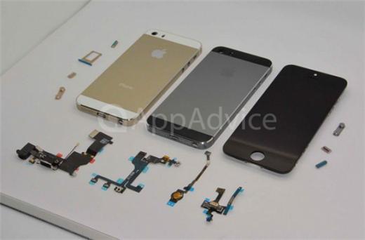 iPhone 5S金、灰色背殼和LCD面板。(圖：AppAdvice)