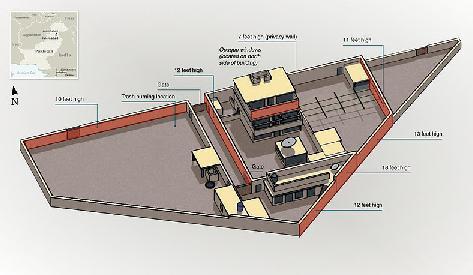 美軍公布的賓拉登藏身的三層豪宅結構圖。(圖片來源：維基百科)