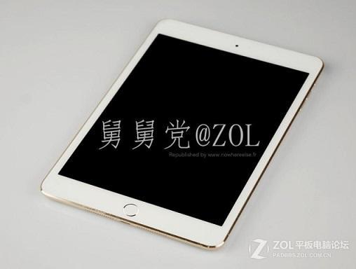 傳為iPad mini 2香檳金色的間諜照正面。(圖：Nowhereelse.fr)