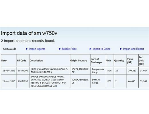 印度科技公司 Zauba 進口資料披露三星新WP8手機。