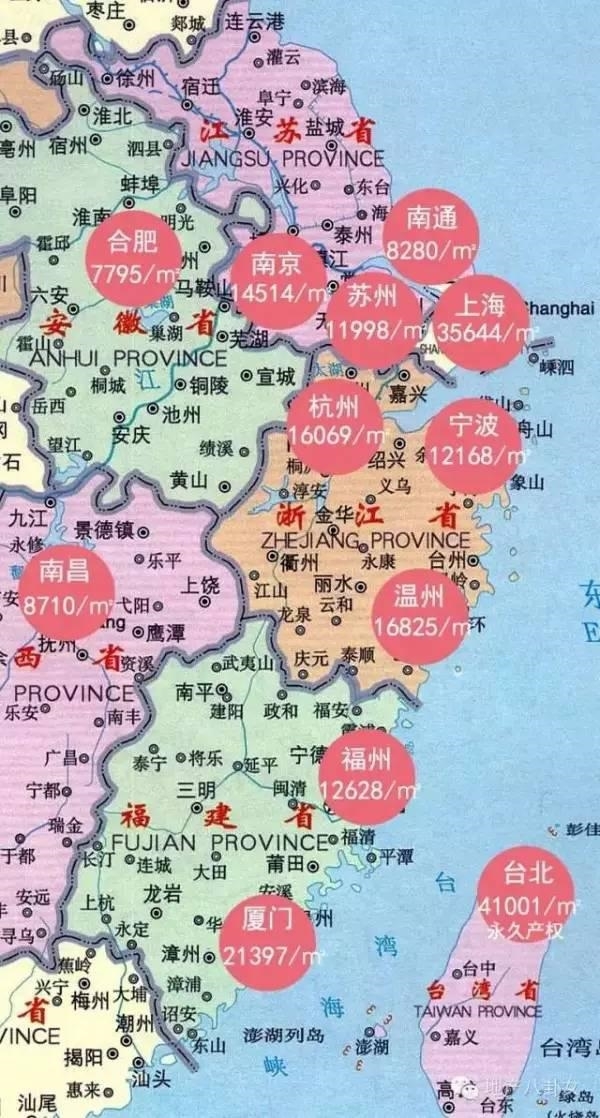 浙江江蘇地區，基本房價都在1w以上，按照華東地區平均月工資4.5k來算，各位朋友，大概每月只能在買下合肥南昌半平米的房子。