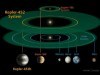 這顆行星距離地球1400光年，繞著一顆與太陽非常相似的恒星運行。那顆恒星的質量比太陽多4%，亮度則要多出10%。開普勒452b到那顆恒星的距離，跟地球到太陽的距離相同。圖為開普勒望遠鏡之前發現的kepler-186星系與kepler-452b所在的星系，我們的太陽系比較。 kepler-186系統的恒星因為比太陽小很多，所以它的主要行星幾乎都很靠近恒星，大約和我們太陽系的水星軌道相當。