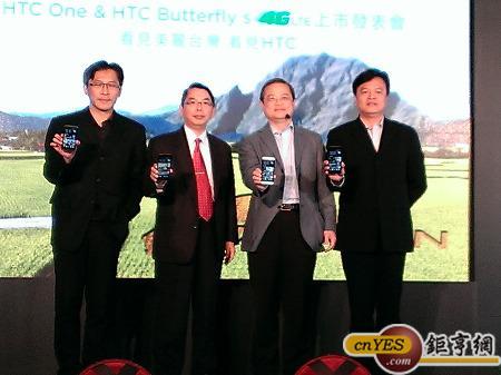 宏達電(2498-TW)今(7)日舉行HTC One & HTC Butterfly s 4G LTE上市發表會，右2為宏達電中國區總裁暨北亞區總經理董俊良。(鉅亨網記者黃佩珊攝)