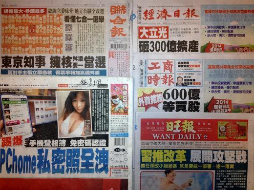 台灣主要報紙頭版