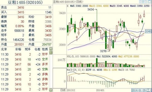 豆粕1405主力合約