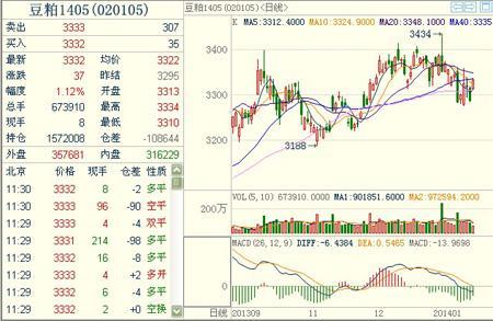 豆粕1405主力合約
