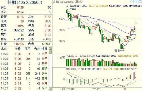 棕櫚油1405主力合約 