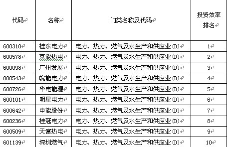 電力、熱力、燃氣及水生產和供應業投資效率十強