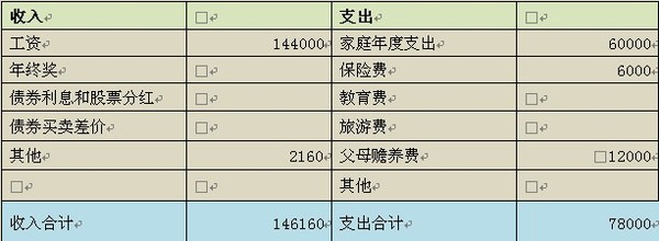家庭年度收支表