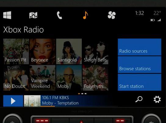 微軟Windows in the car的Xbox廣播介面。(圖：The Verge)