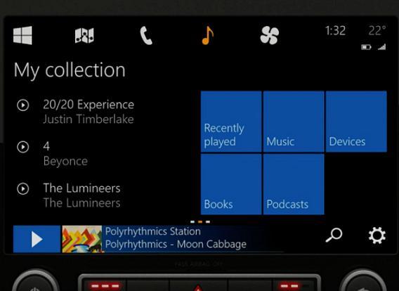 微軟Windows in the car系統介面。(圖：The Verge)
