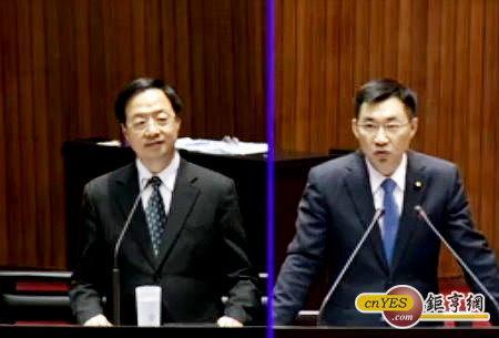 行政院長江宜樺今率閣員於立院答詢；圖為國民黨立委江啟臣質詢。(鉅亨網記者尹慧中攝)