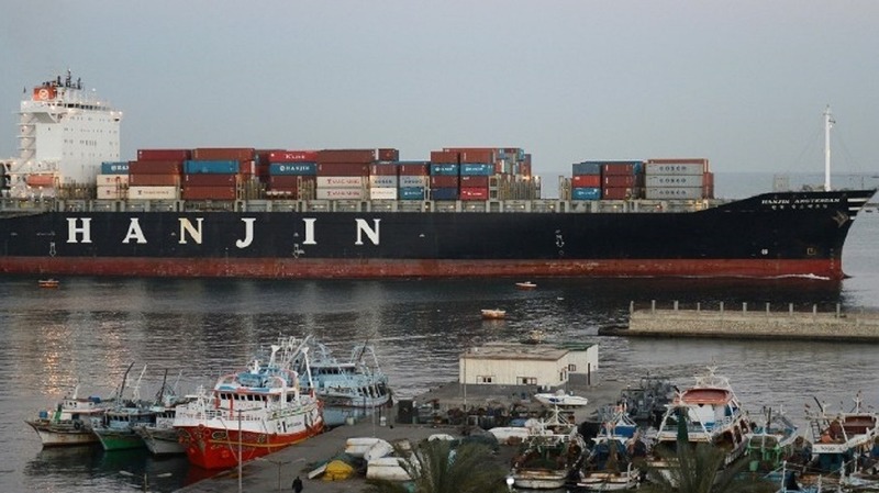 南韓龍頭韓進海運宣告破產，象徵海運業危機程度。(圖片來源：AFP)
