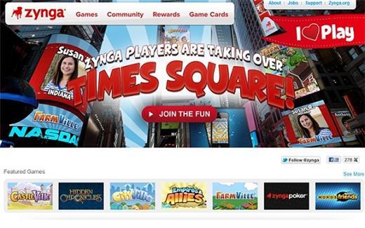 社交遊戲巨擘Zynga首頁。