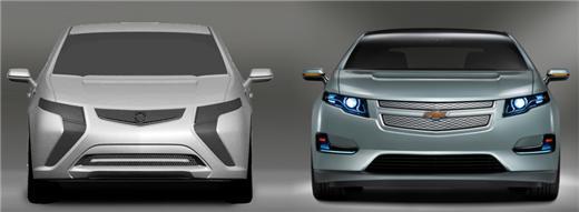 通用電動車Volt (右)與雙生車歐寶的Ampera (左)