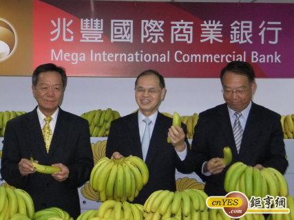 兆豐銀總經理徐光曦(中)今(2)日表示，希望透過從供需調節，讓香蕉未來的價格能跟公司股價一樣同步的成長。