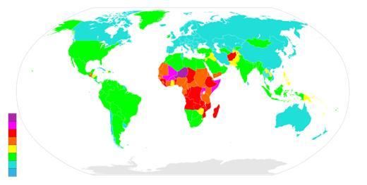 2005-10年全球養育小孩數分布圖    (取自維基百科)