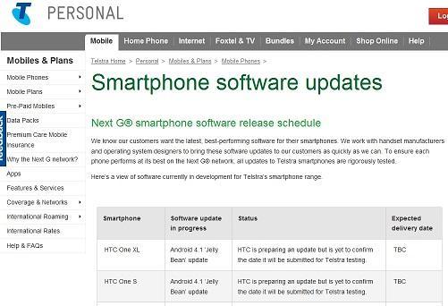 HTC One X及One S軟體升級。(圖:Telstra)