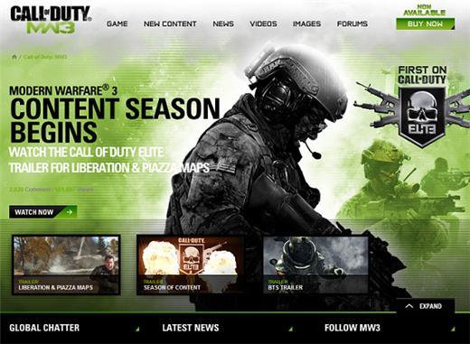 NPD的1月銷售排行第 1 名遊戲《決勝時刻：現代戰爭3》首頁。