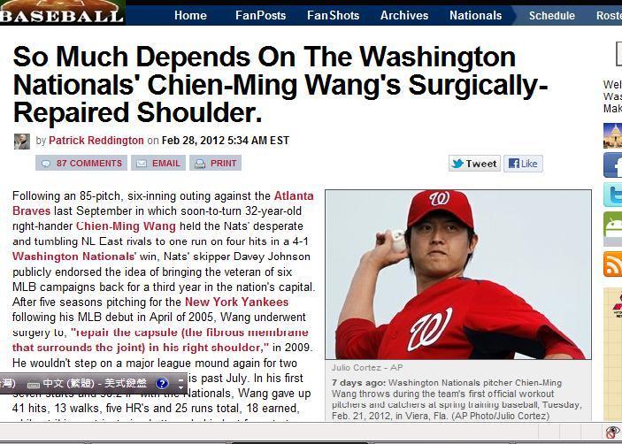 王建民的健康手臂，是國民爭搶好成績的關鍵。（圖／翻攝federalbaseball.com）