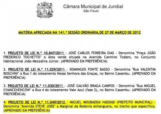 Jundiai 小城議會的決議    (取自網路)