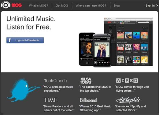 美國線上音樂服務商 Mog 官網。