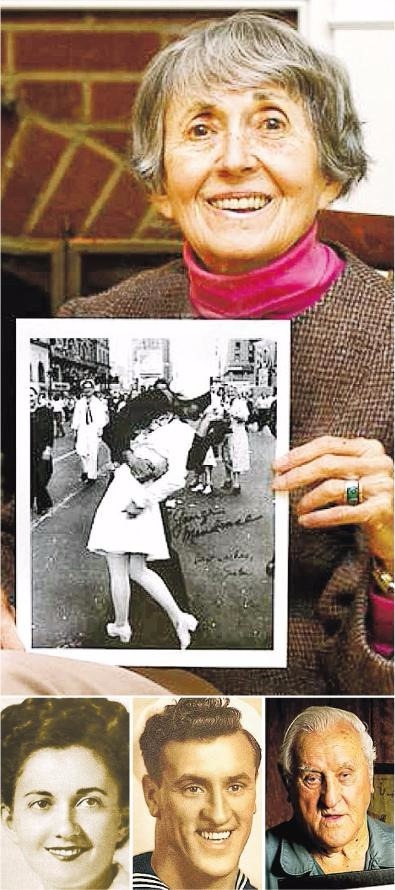 弗里德曼晚年手持「勝利日之吻」照片受訪，她說：「我沒看到他走過來…」  圖片來源：香港明報