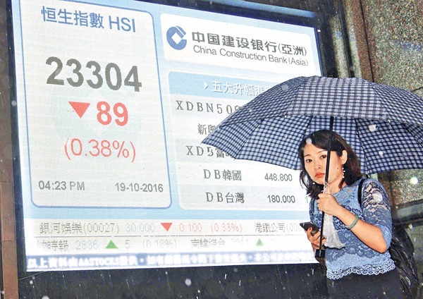 港股昨跌89點，成交繼續低企，只有549億元，顯示投資缺乏方向。  圖片來源：香港文匯報