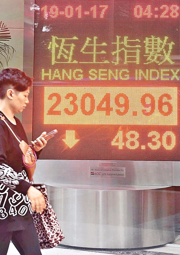 港股昨曾跌156點，收市僅跌48點，成交556億港元。  圖片來源：香港文匯報
