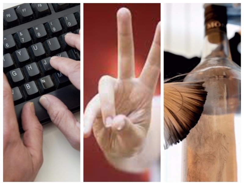鍵盤、酒瓶還有「Ｖ手勢」，指紋都有可能被盜。  (圖：AFP)