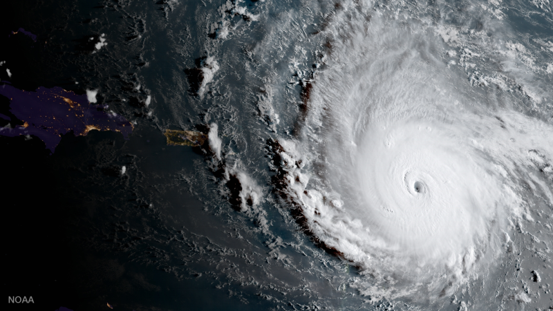 颶風艾瑪的衛星雲圖(圖片來源: NOAA, 美國國家海洋暨大氣總署)