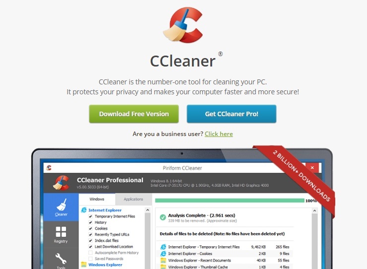 ▲「CCleaner 」八月釋出的雙版本皆受到駭客植入惡意程式。（圖／翻攝自「CCleaner 」官網）