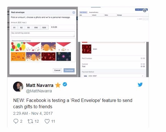 Facebook的紅包功能（Matt Navarra推特）