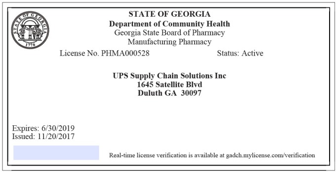 UPS 獲得美國喬治亞州藥物分銷許可證      （圖取自UPS）