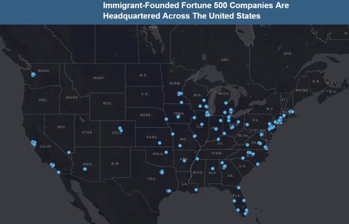 移民創立企業分佈圖 / 圖：CAE