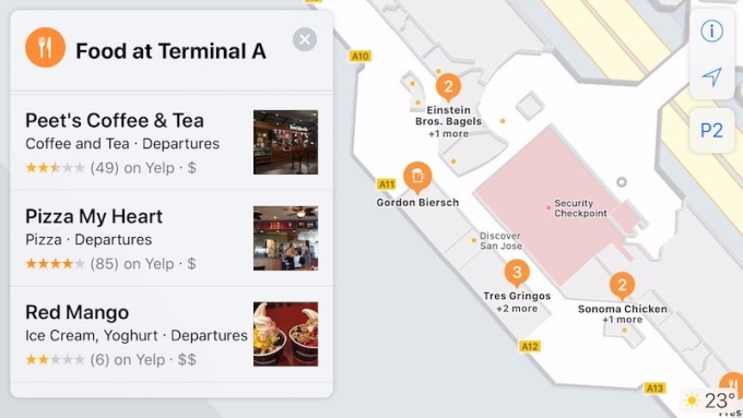 Apple Maps 提供機場廈場室內地圖。(圖取自網路)  