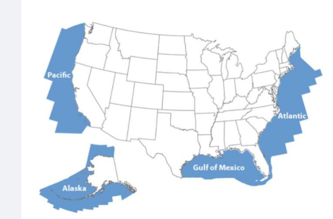 藍色部分為美國外大陸架區域