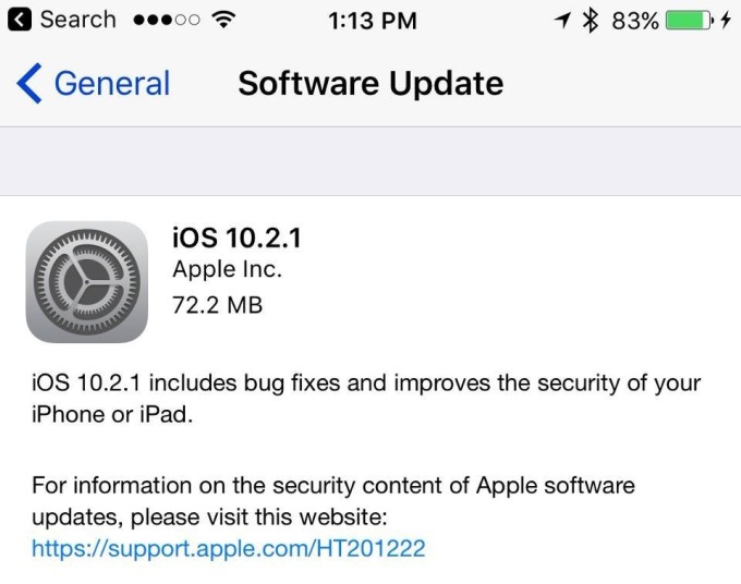 iOS 10.2.1的說明很簡略