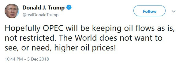 川普 5 日針對油價的推文