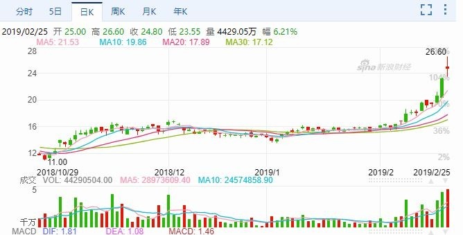 中興通訊H股股價日線走勢圖　圖片來源：Sina